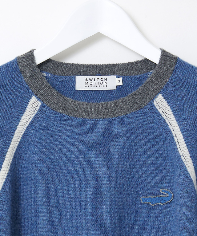 ウールブレンド リブ配色 プルオーバーニット