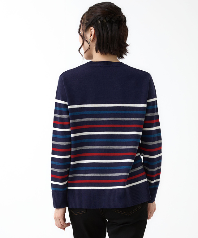 ウールブレンド パネルボーダー柄 ニット【手洗いOK】