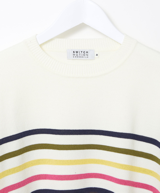 ウールブレンド パネルボーダー柄 ニット【手洗いOK】