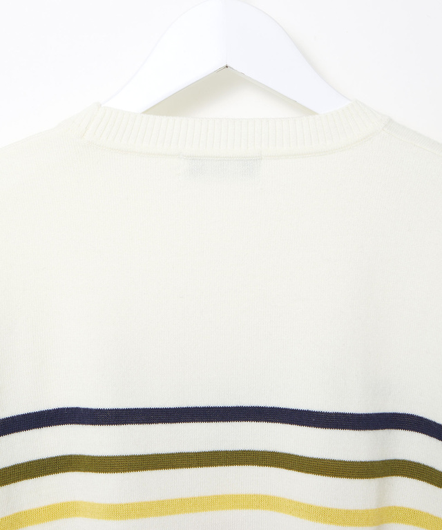 ウールブレンド パネルボーダー柄 ニット【手洗いOK】