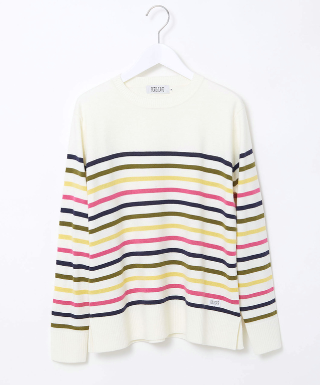 ウールブレンド パネルボーダー柄 ニット【手洗いOK】