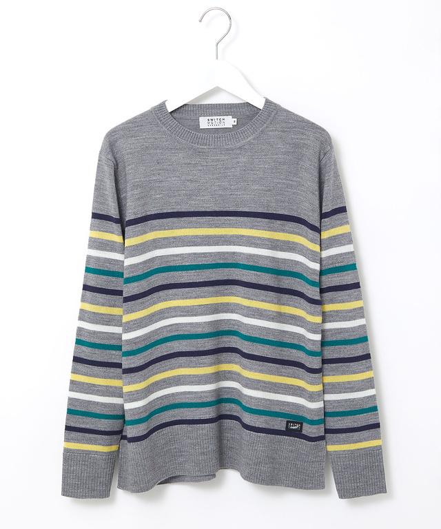 ウールブレンド パネルボーダー柄 ニット【手洗いOK】