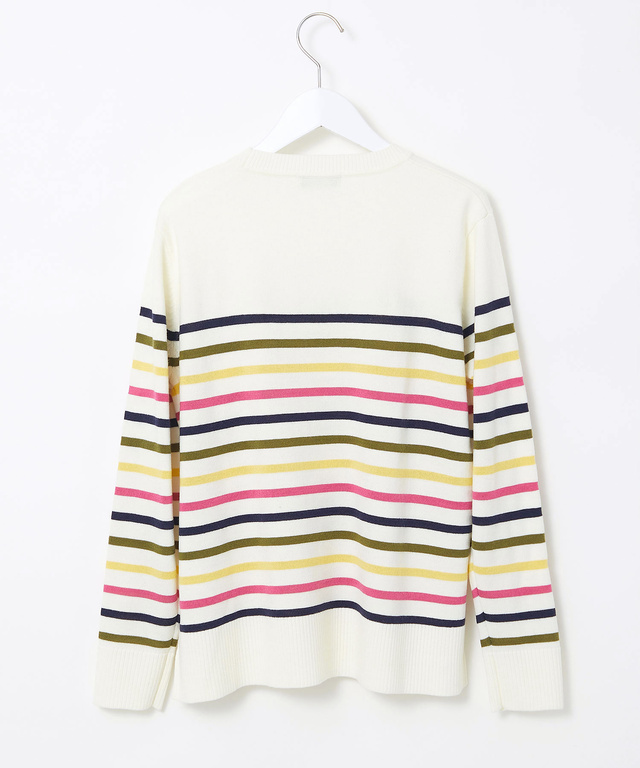 ウールブレンド パネルボーダー柄 ニット【手洗いOK】