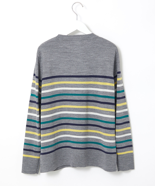 ウールブレンド パネルボーダー柄 ニット【手洗いOK】