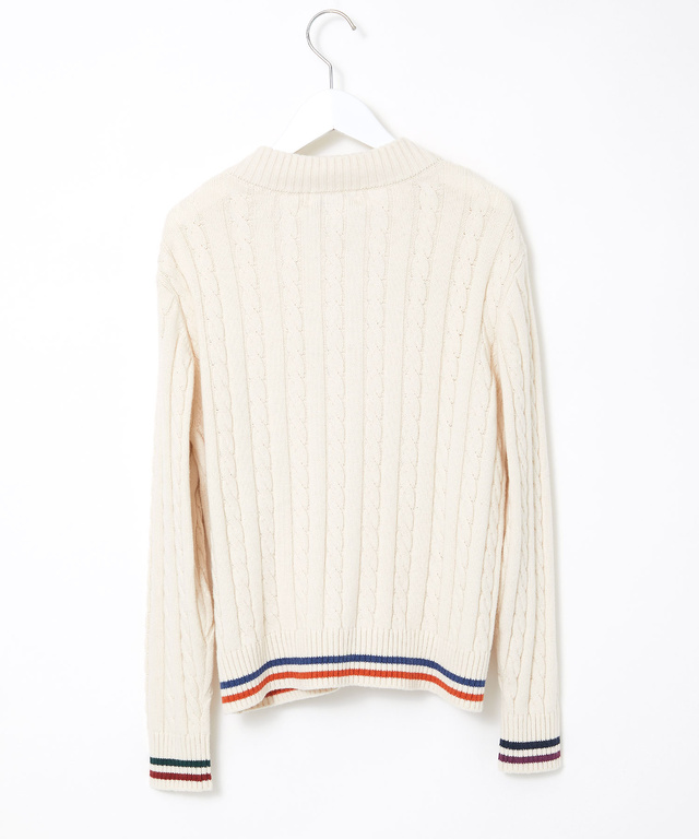 ウールブレンド  ケーブル  Vネック ニット