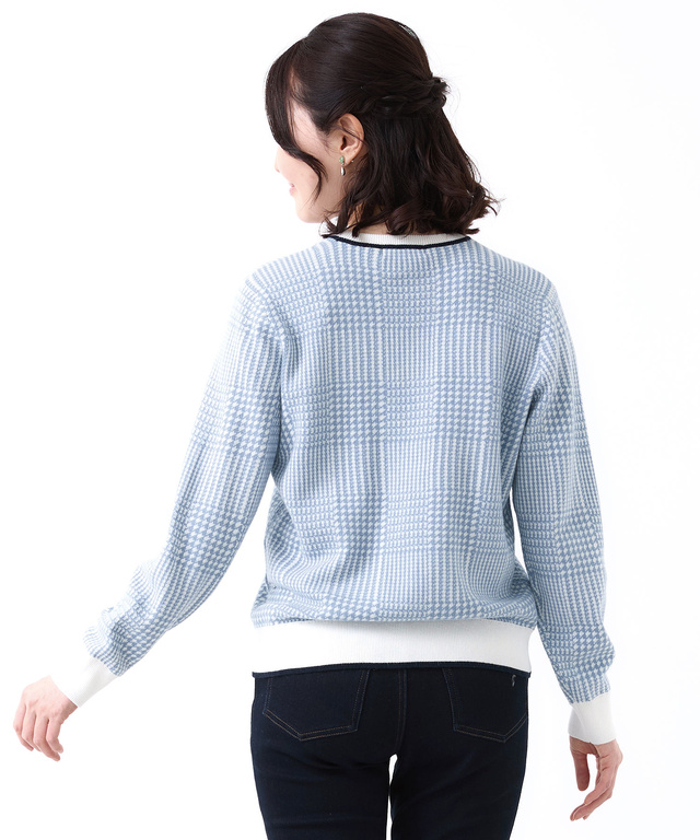ウールブレンド 千鳥柄チェック 配色 ニット