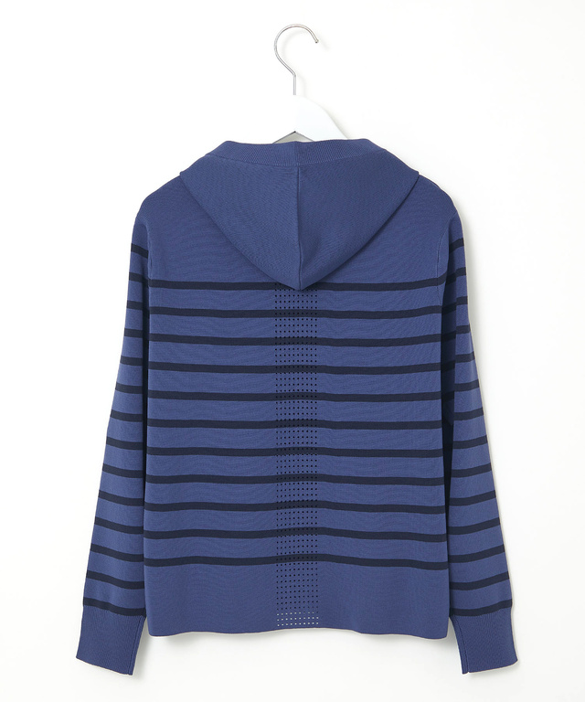 ボーダー柄 ジップアップ ニットパーカー【手洗いOK】